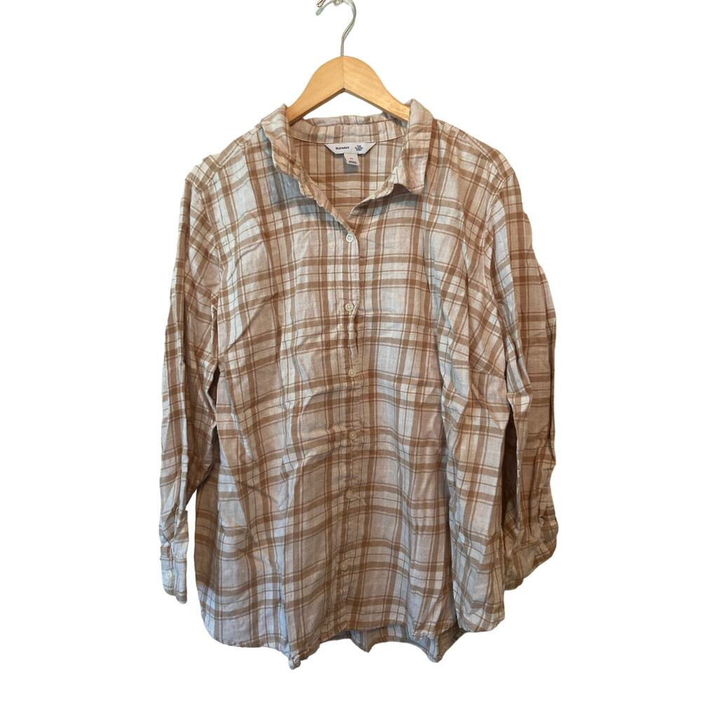 Neutral Cotton Flannel Old Navy Plus Size 3X Button Up Fall Plaid Minimalist